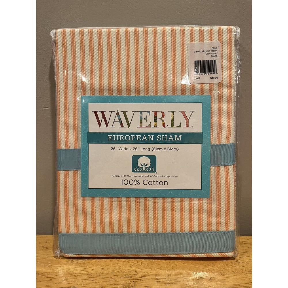 Waverly‎ Candid Moment Melon European Sham Pillow Cover 26x26 New Stripe